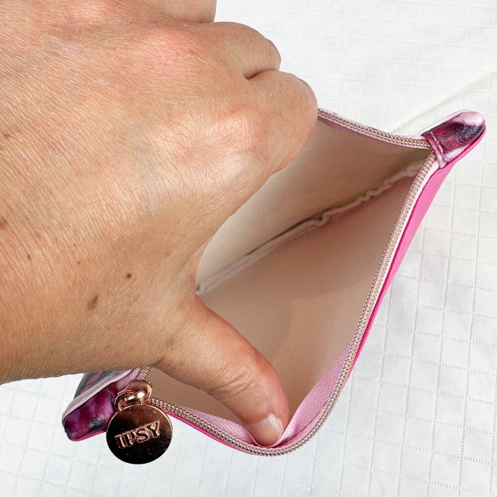 IPSY New pink purple floral pattern zippered makeup cosmetics bag pouch clutch - Picture 10 of 13